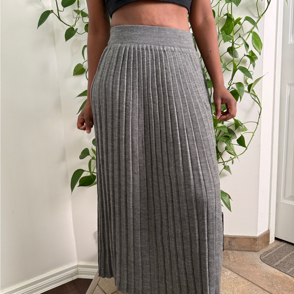 Gray Maxi Pleated Skirt for Work